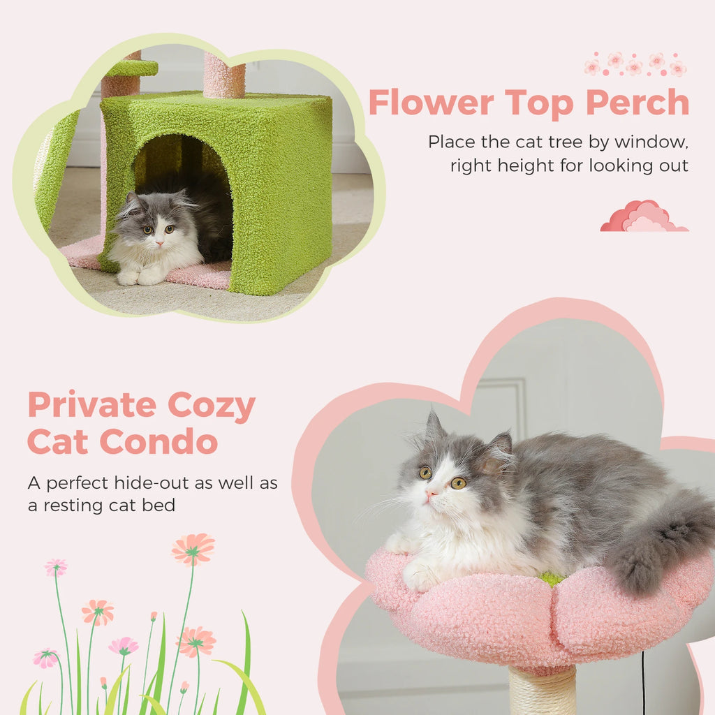 Flower Cat Tree for Indoor Small Cat Tower with Sisal Scratching Ramp Cozy Hammock and Removable Top Perch Cat Condo Kittens Toy