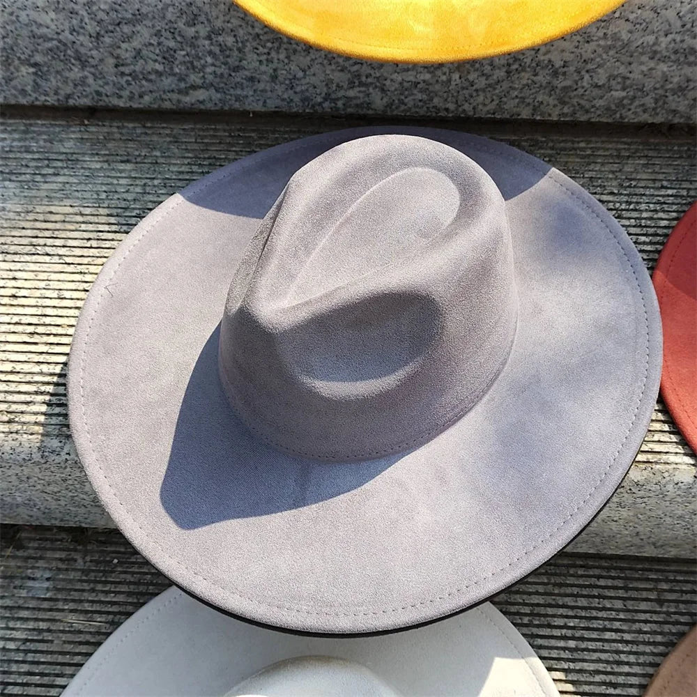 Retro Men's Suede Hats Wide Brim Feather Felt Fedoras Women's Hats Church Jazz Hats Panama Cowboy Hats Wholesale sombrero hombre