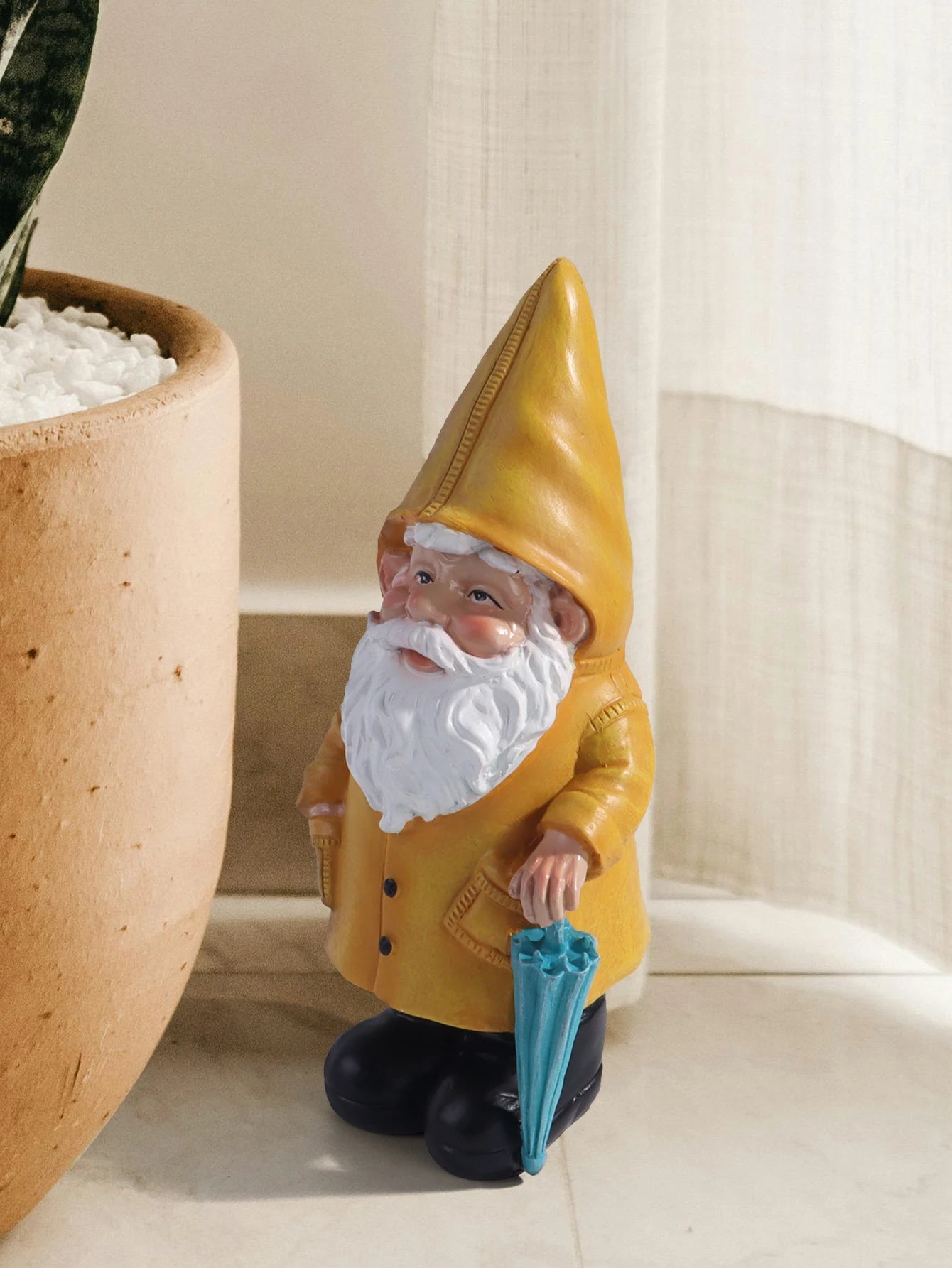 Garden Gnome Statue, Yellow Gnome with Umbrella, Outdoor Landscape Decoration, Garden, Courtyard, and Lawn Decor