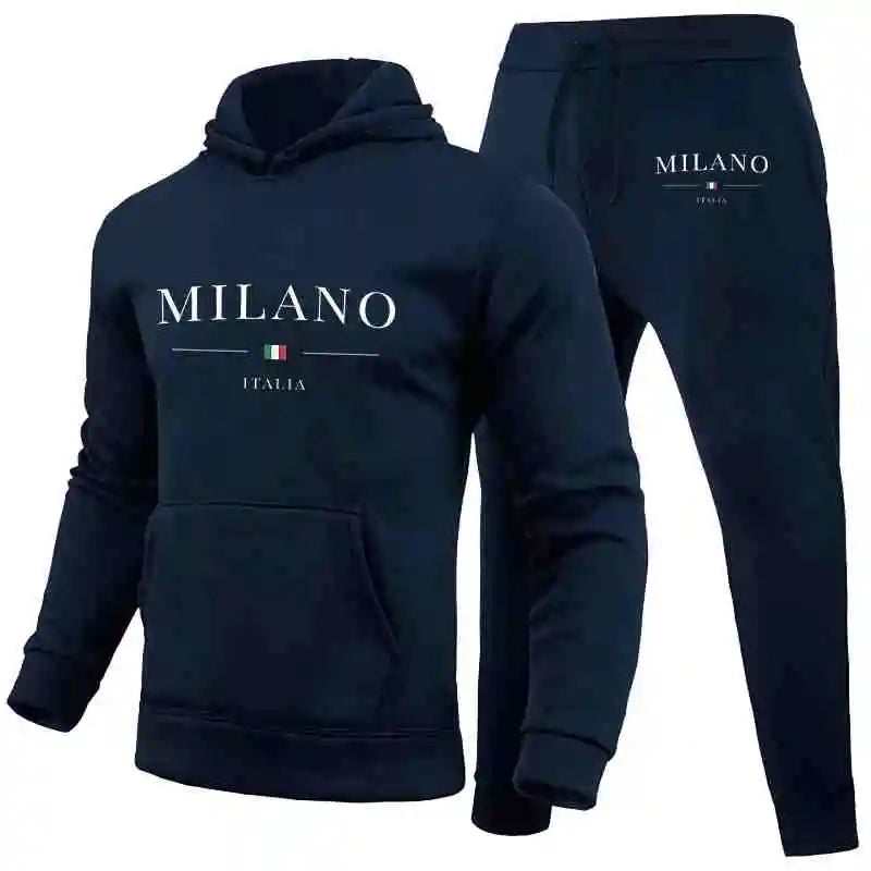 Men's sports hooded sweatshirt set  printed sweatshirt  sweatpants  hooded top  jogging pants  casual streetwear  sportswear