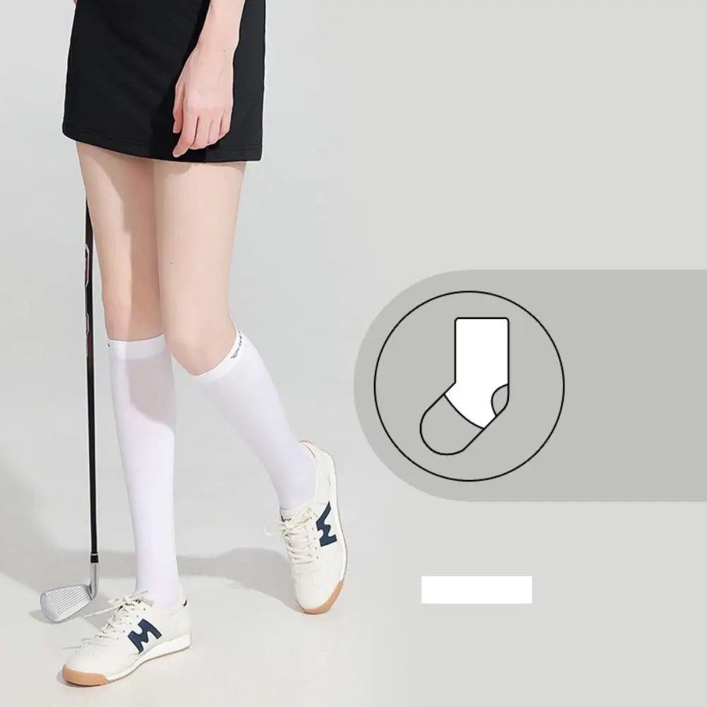 Ice Silk Sunscreen High Socks Black White Tennis Golf Sports Pressure Socks Elastic Breathable Sunproof Leg Protection Socks