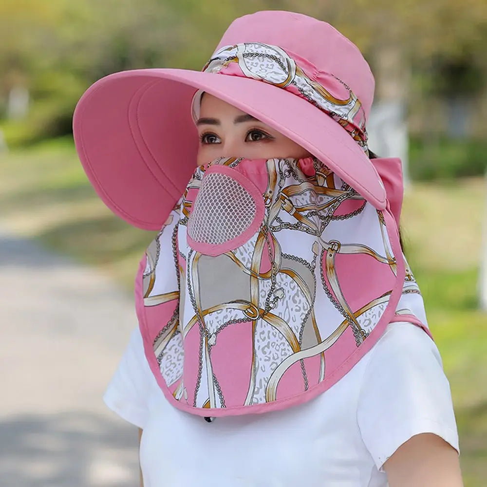 Hat Do Farming Work Polyester Hiking Fishing Caps Flower Print Bucket Hat Women Sun Hat With Neck Flap Summer UV Protection