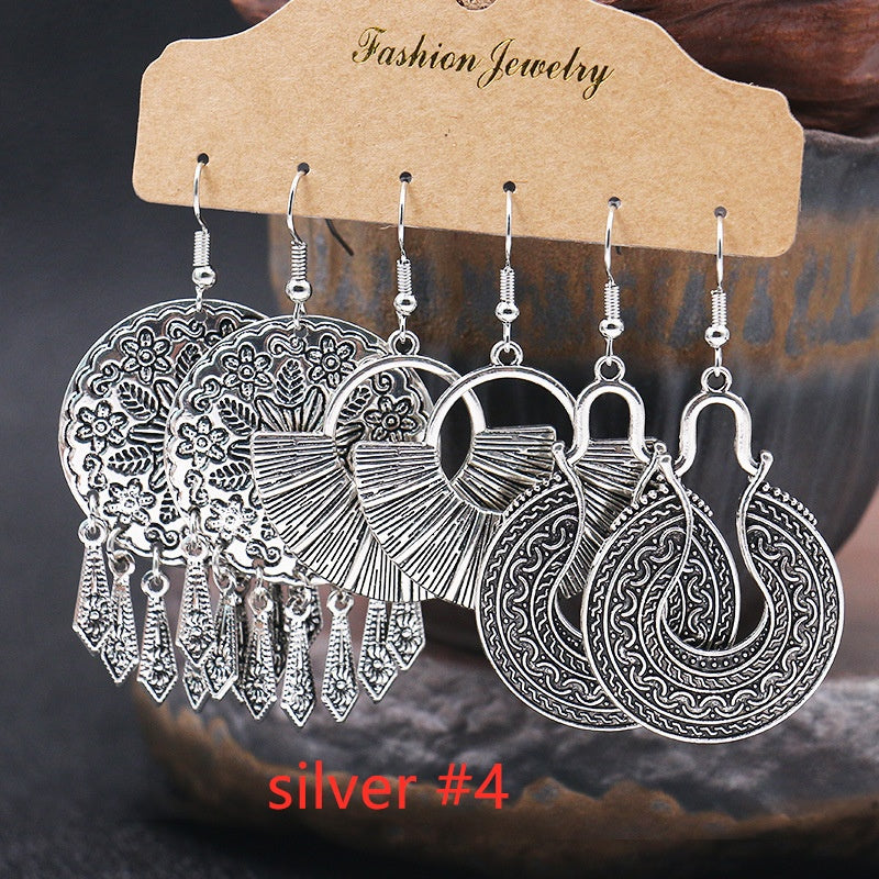 3Pairs Women's Fashion Jewelry Vintage Bohemian Ethnic Carved Dangle Earrings for Women Wedding Engagement Party Banquet Earring