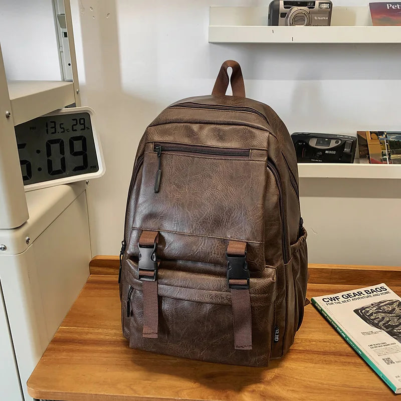 Men's Backpack Fashion Pu Leather Waterproof Man Laptop Bag Korean Backpacks Large School Bag Male Rucksack Student Pc Bagpack