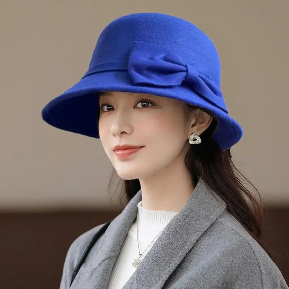 Cap Girl Brim Bowler Fedora Hats Wool Felt Bucket Cap Church Bowler Cloche Hats Women Vintage Retro Hat Autumn Winter Warm Hat