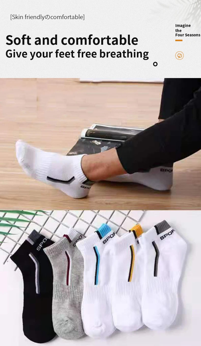 5 Pairs/pack of "Sports" MEN'S Summer Socks, Personalized Boat Socks, Breathable Mesh, Youth Student Socks, Mixed Colors