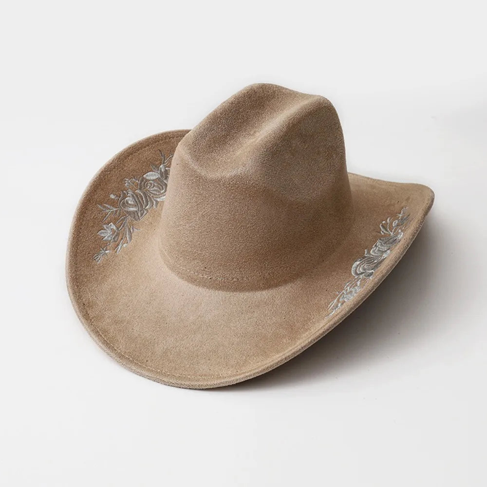 Large Brimmed Embroidered Felt Top Hat Formal Occasion Performance Cap Fedora Hat Casual Jazz Hats Woolen Hats Autumn and Winter