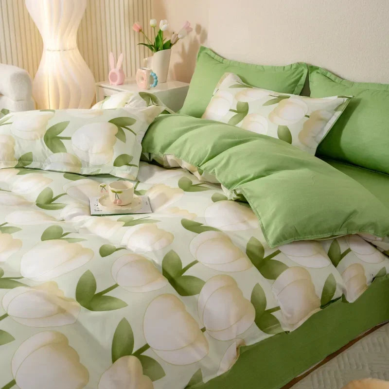 New Cartoon Striped Printed Bedding Sets Aloe Cotton Skin Friendly Breathable Comforter Cover Set Twin Double Size Bed Linens