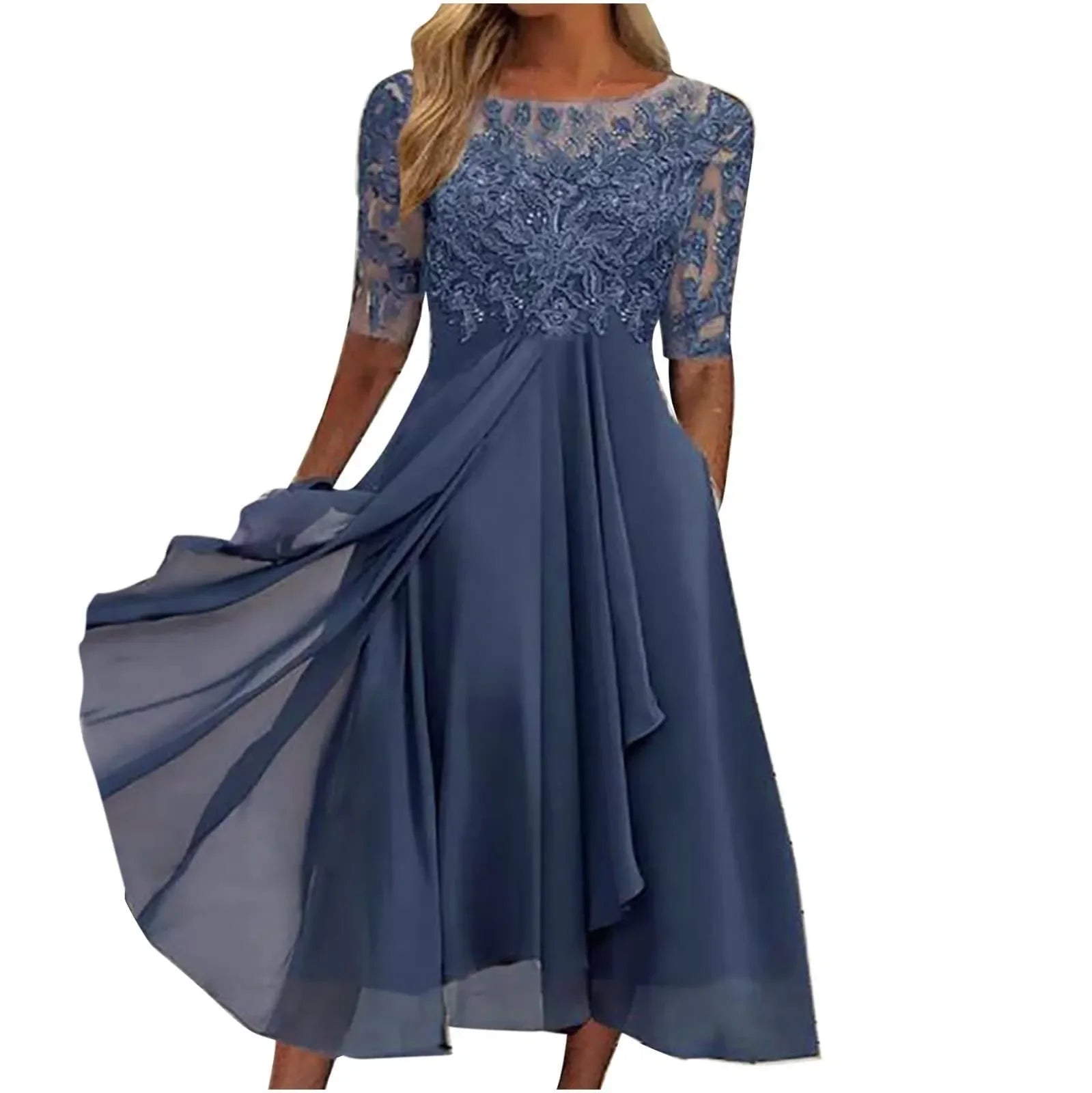 Elegant Formal Party Dress Embroidery Chiffon Round Collar Short Sleeve Luxury Dress Bridesmaid Evening Dresses Vestidos платье