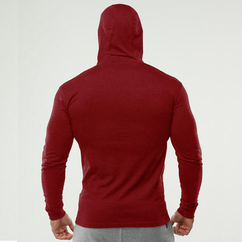 Mens Long Sleeves Elasticity Cotton Hooded T Shirts Muscle Man Gym Fitness Bodybuilding Jogger Brand Clothing Tee Shirt Homme