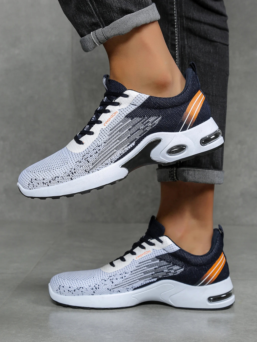 Men's shoes, men's casual shoes, breathable mesh, air-cushioned, soft-soled, color-blocked fashionable sports shoes