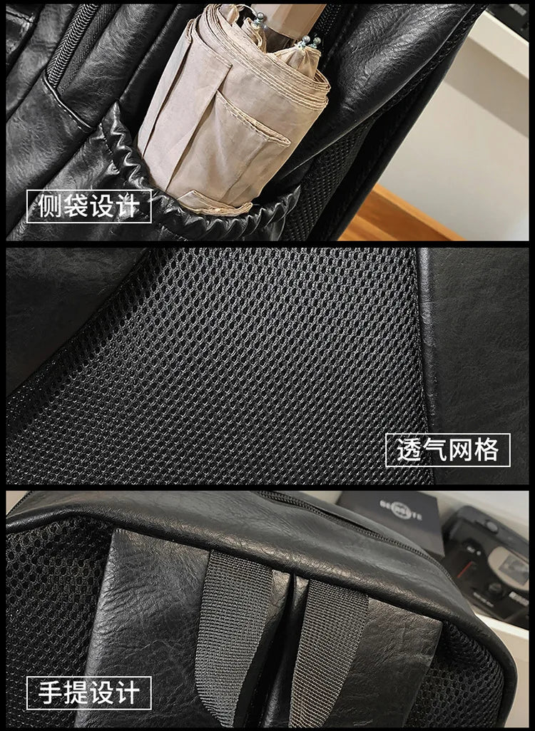 Men's Backpack Fashion Pu Leather Waterproof Man Laptop Bag Korean Backpacks Large School Bag Male Rucksack Student Pc Bagpack