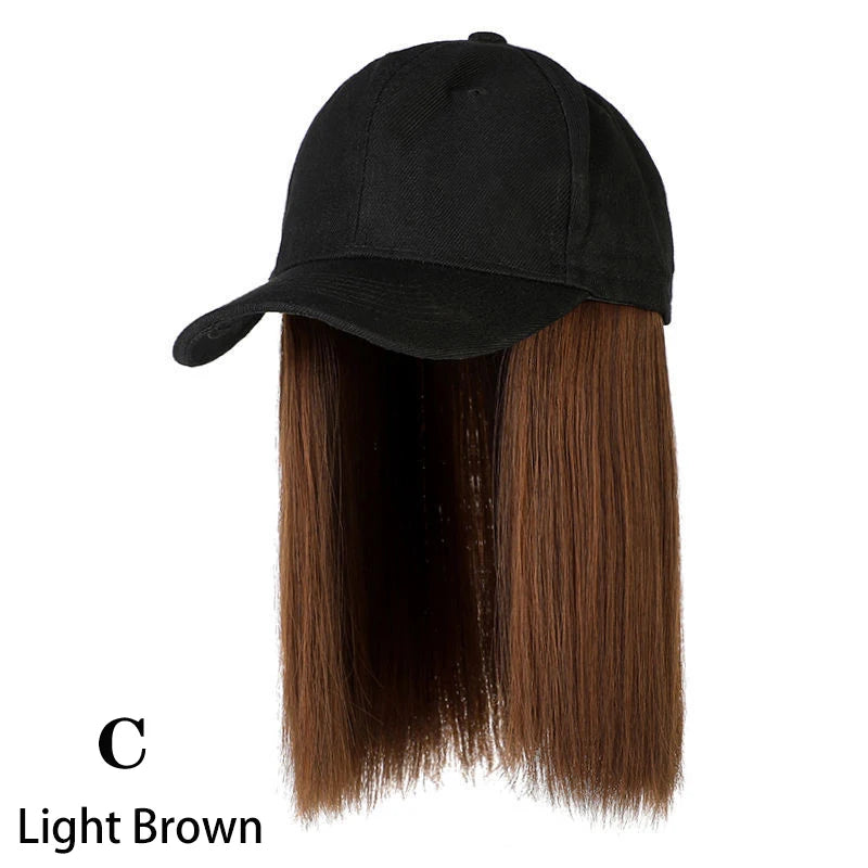 Beanies Hat With Hair Wigs For Women 24 inch Long Straight Hair Synthetic Wig Warm Soft Ski Knitted Autumn Winter Cap