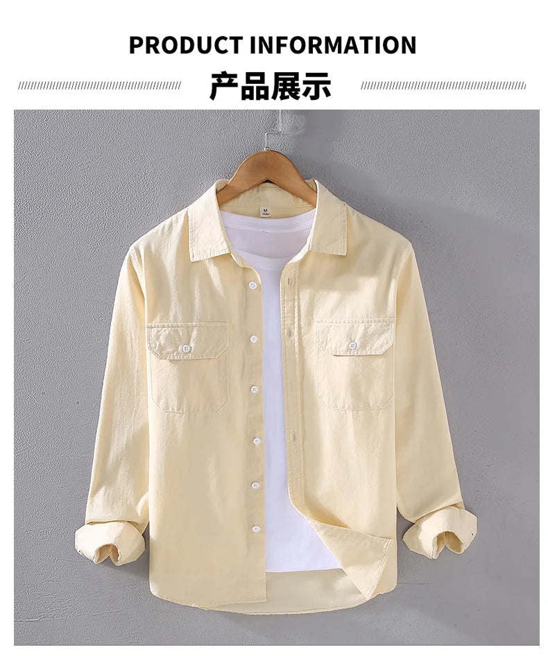 American Style Cargo Shirt Men Spring Autumn Mens Long Sleeve Shirts Pockets Pure Cotton Casual Shirts Comfortable chemise homme
