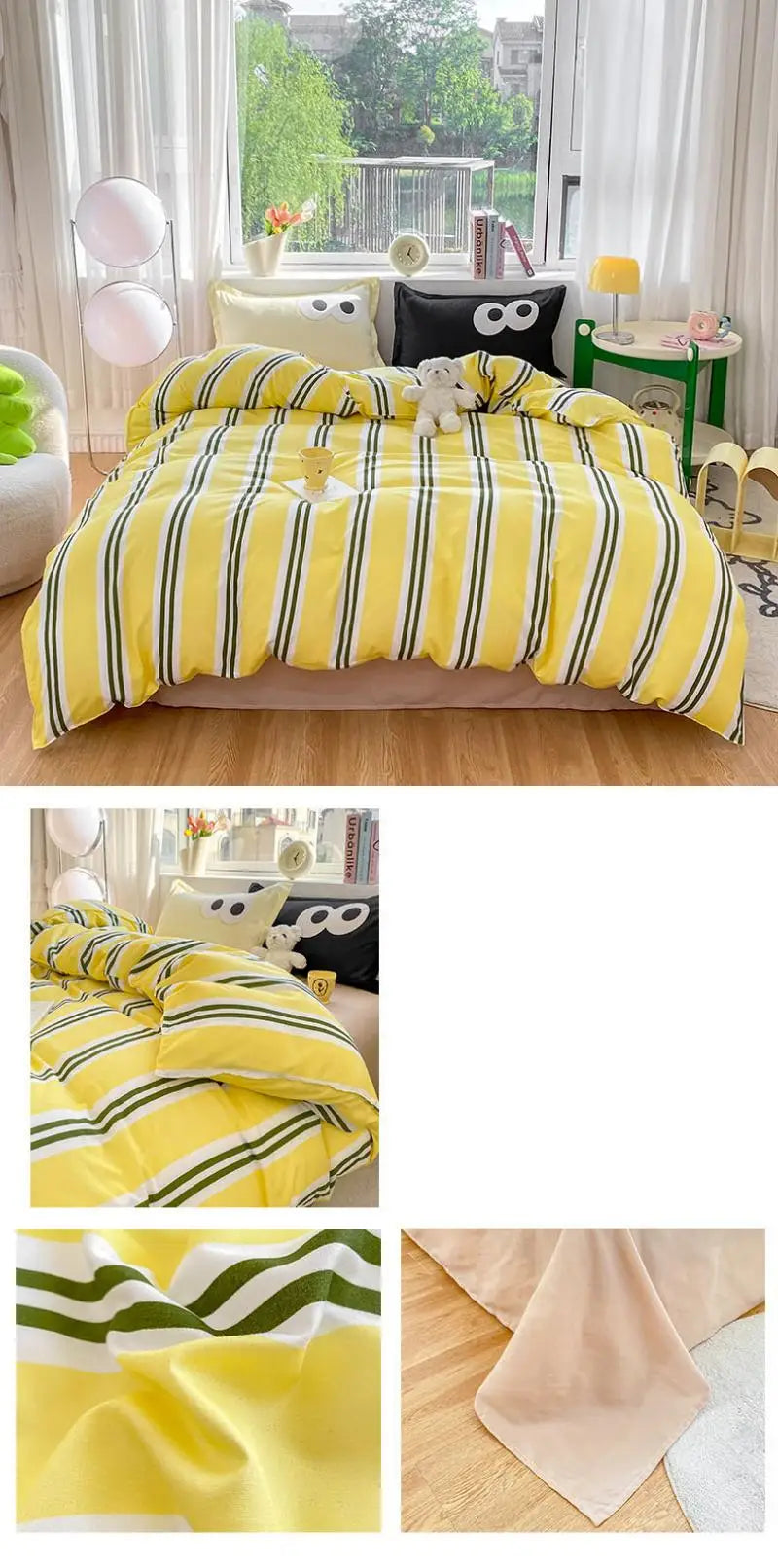 New Cartoon Striped Printed Bedding Sets Aloe Cotton Skin Friendly Breathable Comforter Cover Set Twin Double Size Bed Linens
