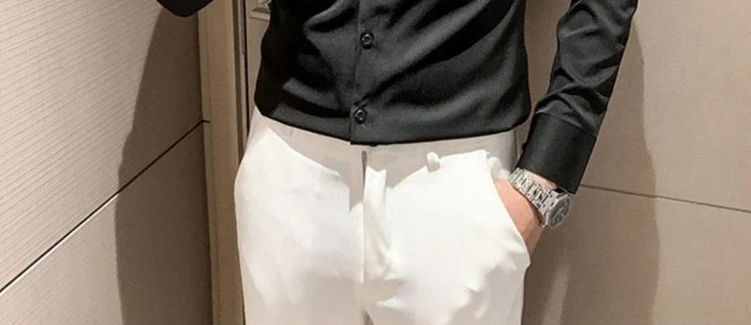 Shirts For Men Long Sleeve Embroidery White Man Shirt Social Cheap Things With Vintage Sleeves Slim Fit Sale Fashion 2025