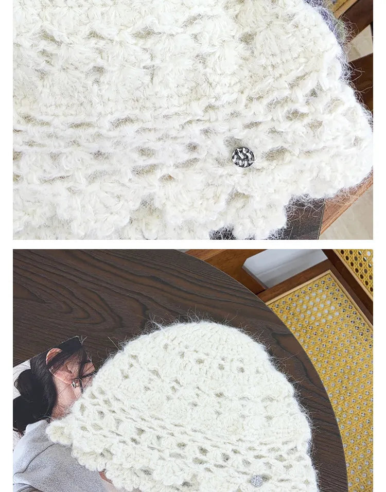 New Simple Solid Color Crocheted Beanies for Women Spring and Autumn Travel Versatile Atmosphere Retro Elegant Pullover Hats
