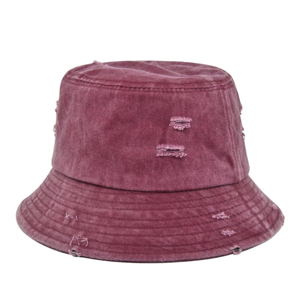 Vintage Distressed Multicolor Bucket Hats Streetwear Unisex Y2K Washed Cotton Fisherman Hat with Rip Holes Unisex Summer Sun Cap