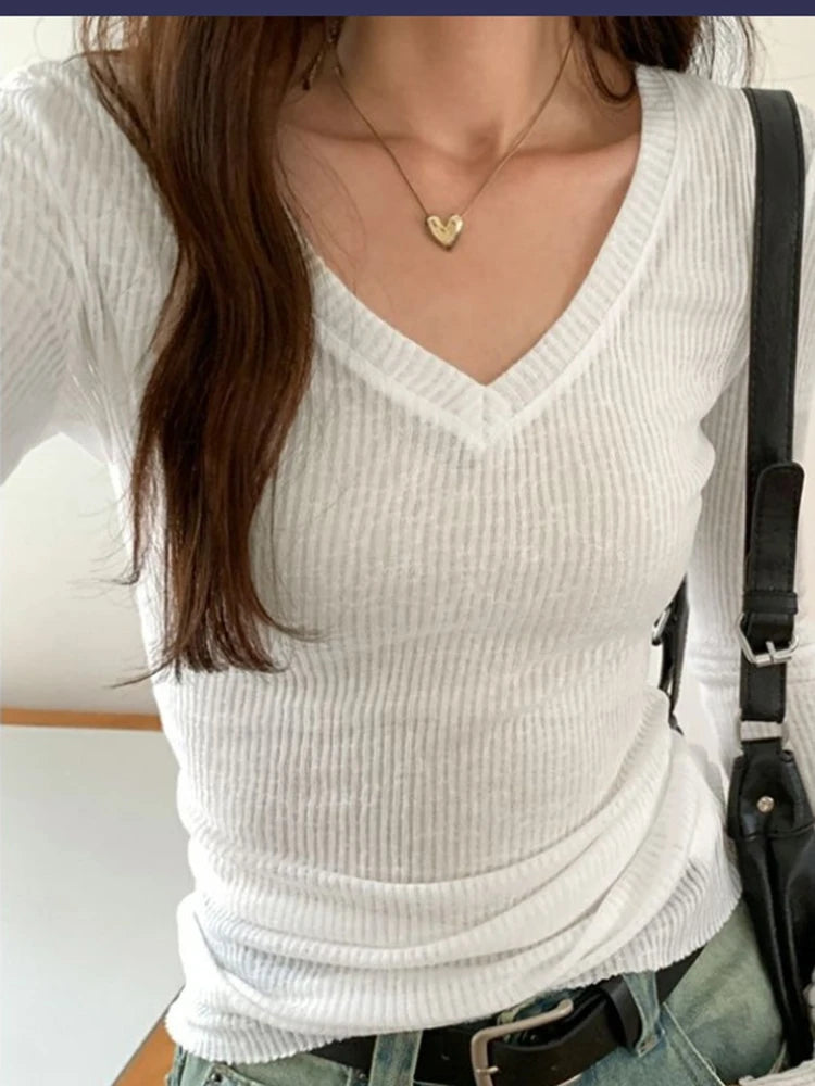 Women Long Sleeve T Shirt Thin Perspective Summer Solid Slim Casual Shirts Female Pullovers Basic Tee Y2k Clothes Streetwear Top
