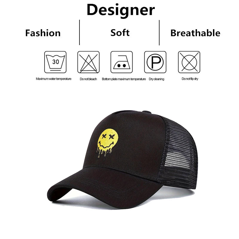 Unisex XX Smiling Face Print Baseball Net Caps Spring and Summer Outdoor Adjustable Casual Hats Sunscreen Hat
