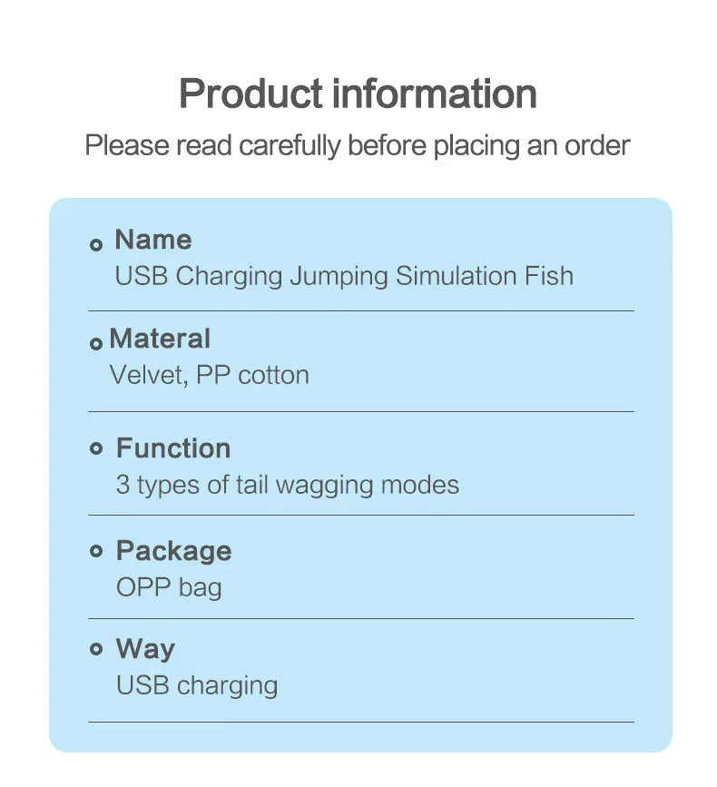 Cat Toy Electric Flopping Fish USB Rechargeable Interactive Jumping Simulation Fish Funny Pet Toy for Cats Kitten Chew Play