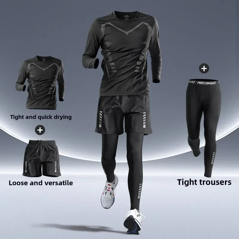 Sports Suits Men's Fitness Clothes Night Running Autumn Tight-fitting Quick-drying Clothes Cycling Training Clothes Equipment