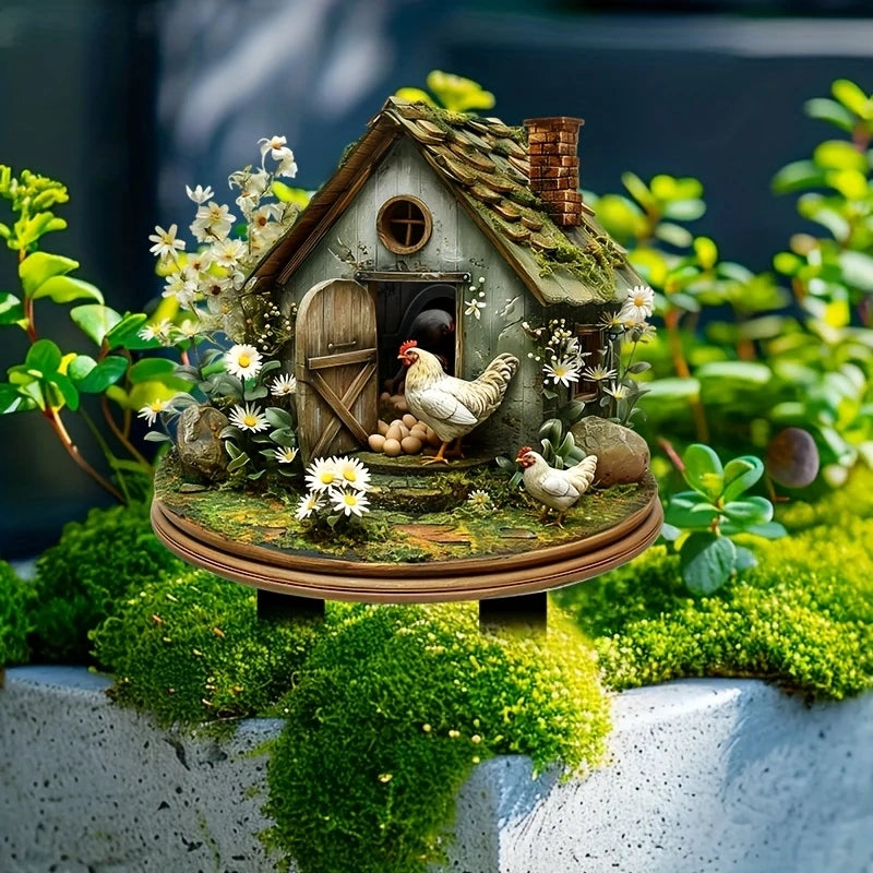 2D planar Acrylic House Design Bonsai Planting Area Farm Garden Grassland Ground Decoration Potted Plant Inserts Home Decor