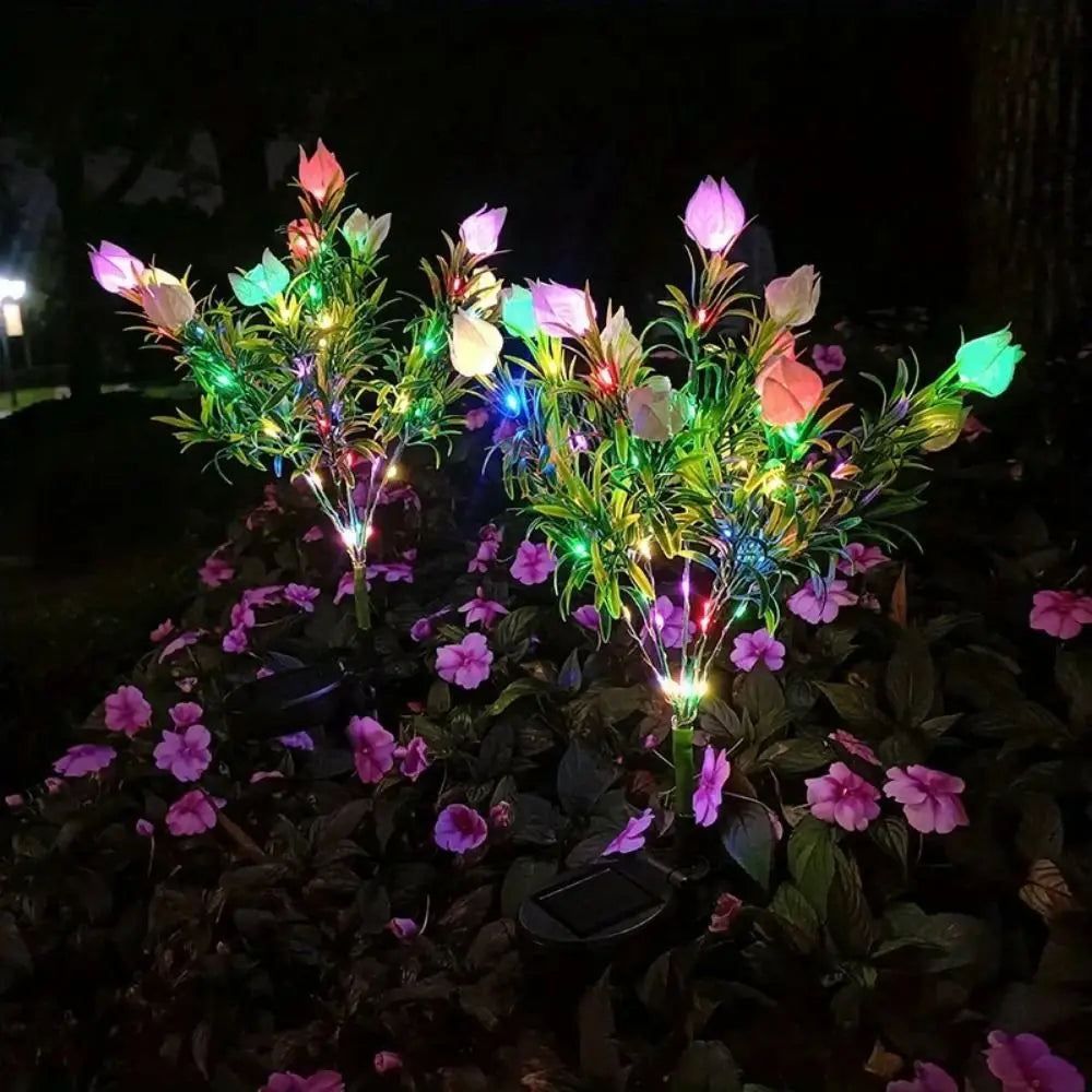 Gardenia Flower Solar Artificial Flower Light Realistic Multi-Color Changing Waterproof Landscape Lamp Ground Mounted