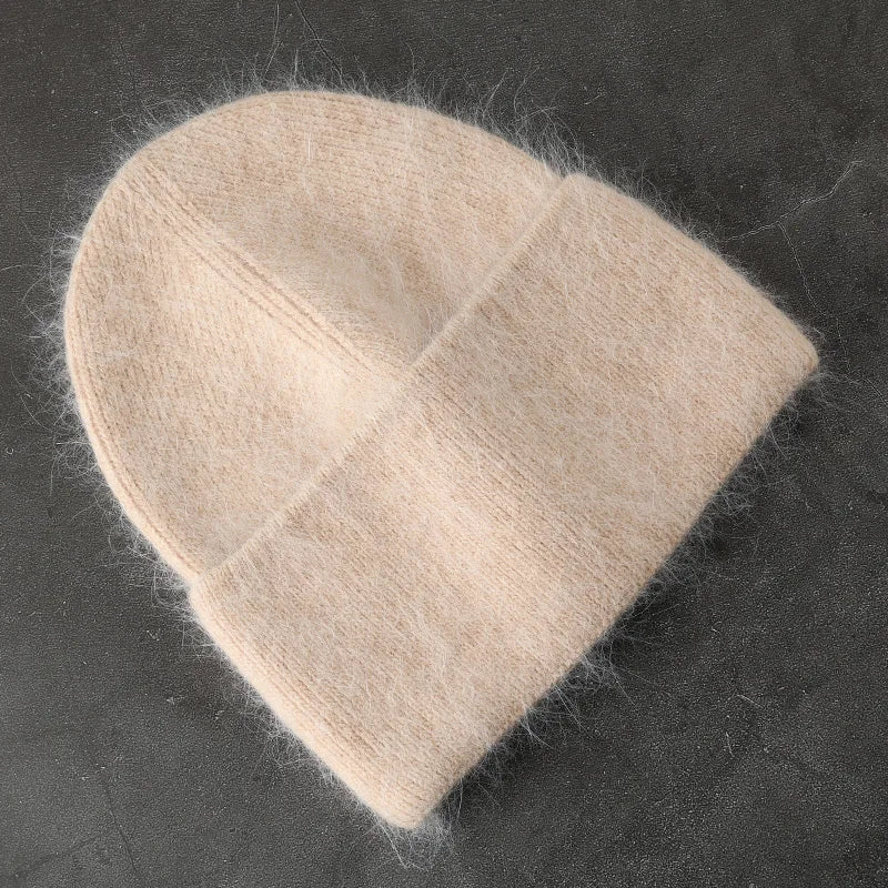 2024 Angora Winter Hat For Womens Rabbit Fur Fluffy Knitted Beanies Hat  Bonnet Female Soft  Warm SKI Skullies  Beanies