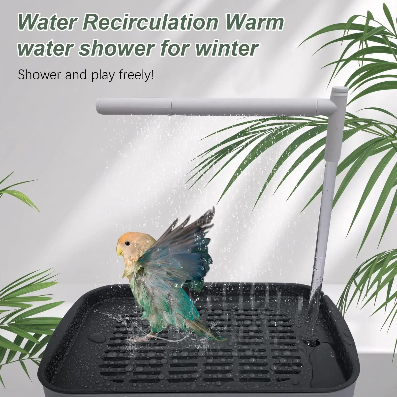 Bird bath tub, automatic bird bath tub with circulating water shower, low-noise bird shower for budgies, automatic pet bird bath