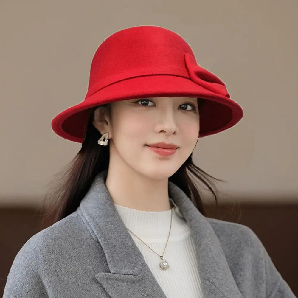 Cap Girl Brim Bowler Fedora Hats Wool Felt Bucket Cap Church Bowler Cloche Hats Women Vintage Retro Hat Autumn Winter Warm Hat