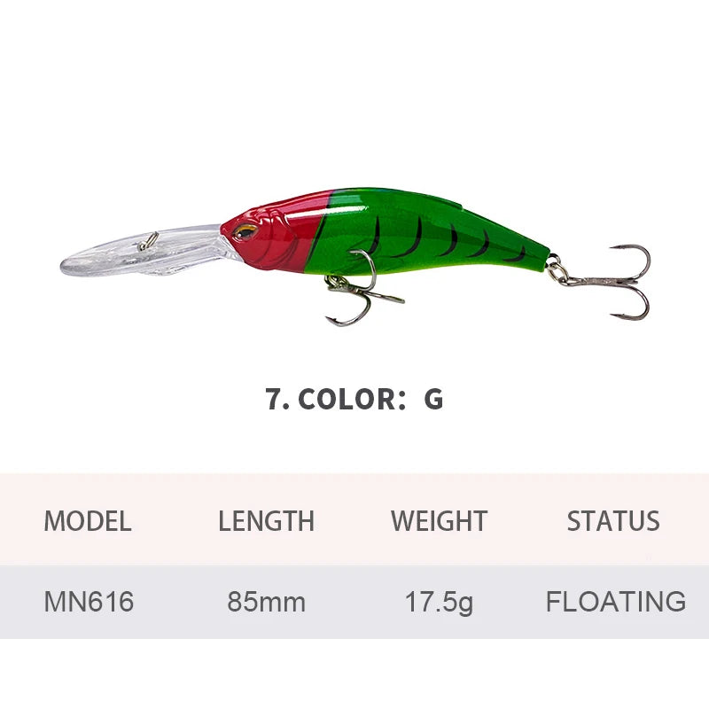 8.5cm 17.5g Fishing Lures Floating Minnow Wobbler Long Casting Deep Diving Artificial Hard Bait Swing Jerkbait Bass Trout MN616