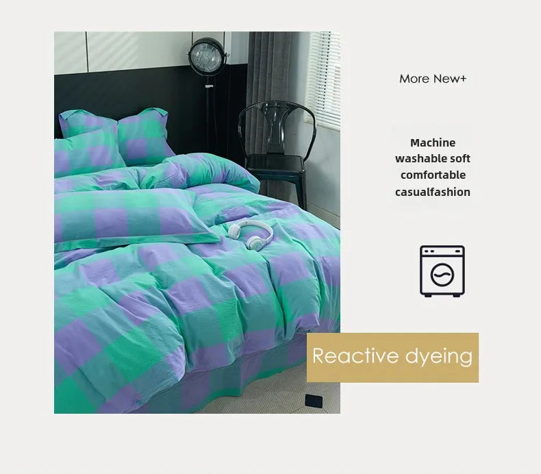 New Cotton Quilt Cover Plaid Yarn-dyed Washed Single Douvet Bed 160x210 220x240 Skin Friendly Comfortable Large Size Bedding