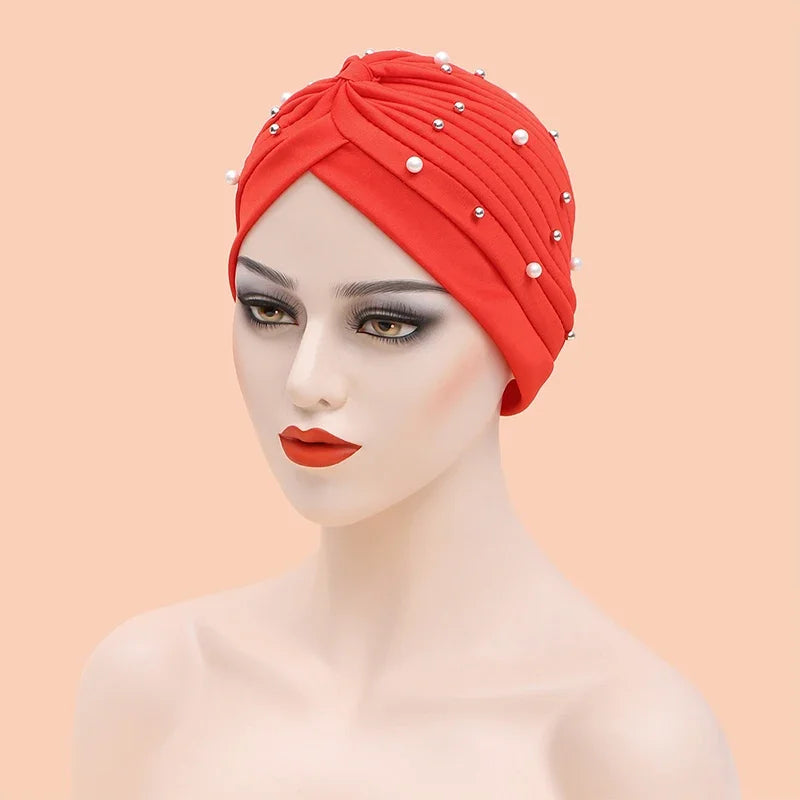 India Hat Hijabs Cap African Headwrap Ladies Head Wraps Women Beaded Turban Bonnet Soild Color Cotton Turban Hat Inner Hijab Cap