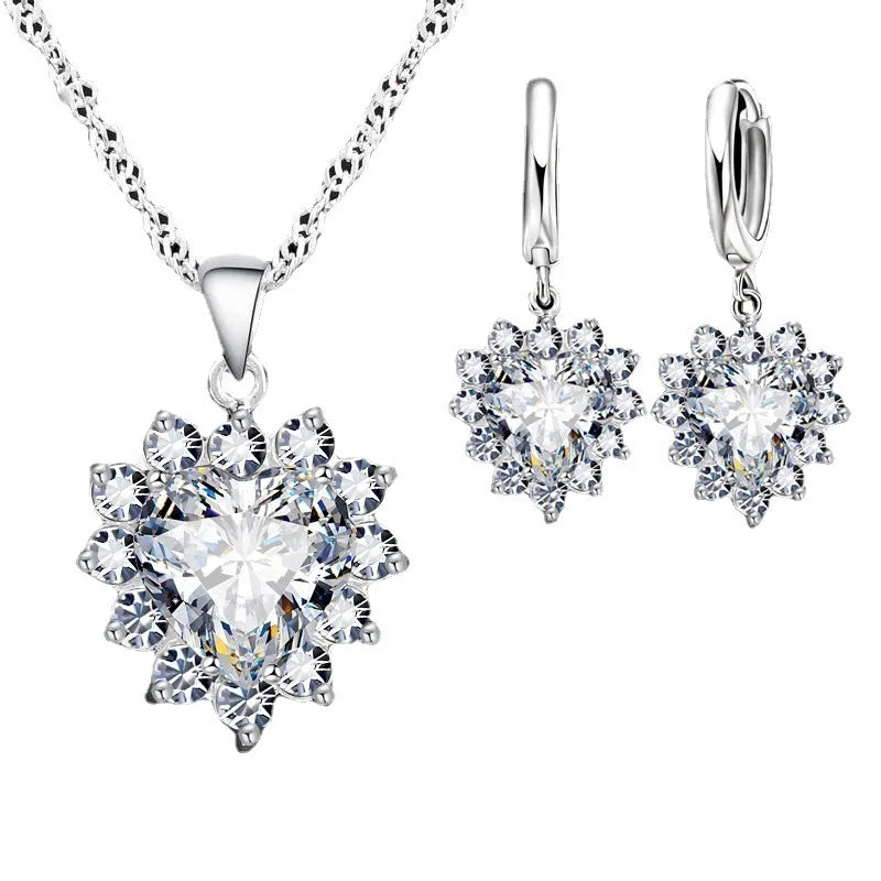 Exquisite Heart-shaped Necklace Earrings Jewelry Set for Women Charm Ladies Jewelry Fashion Bridal Accessory Set Romantic Gifts