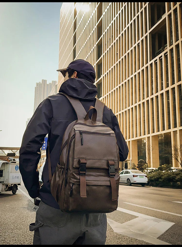 Men's Backpack Fashion Pu Leather Waterproof Man Laptop Bag Korean Backpacks Large School Bag Male Rucksack Student Pc Bagpack