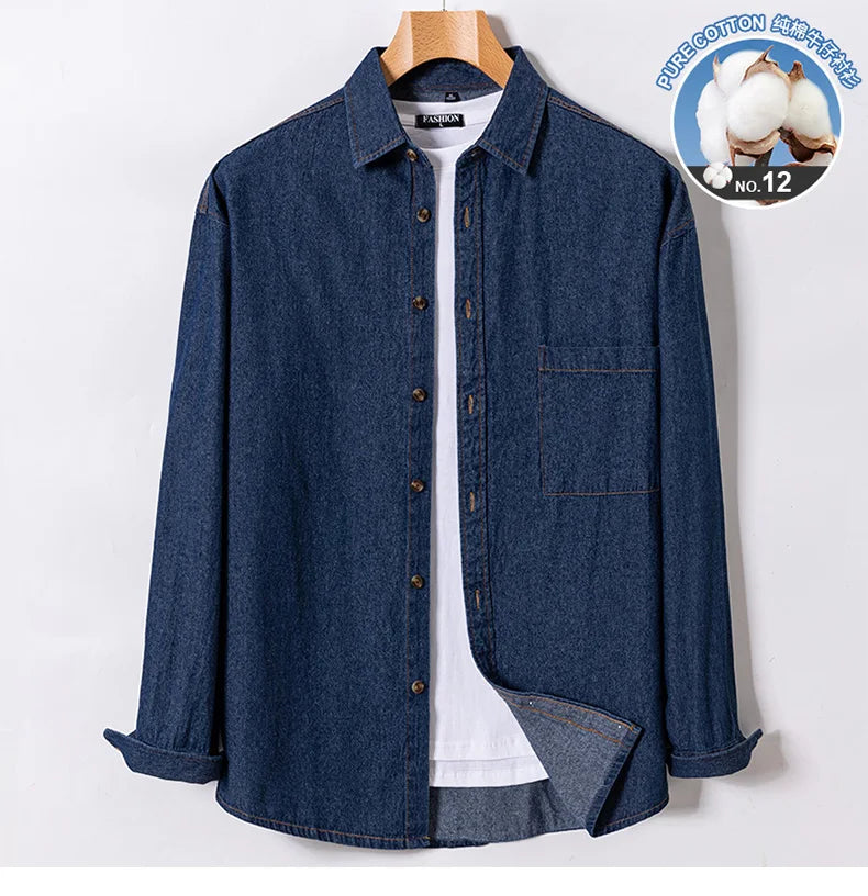 Men's shirt Long sleeve Autumn and winter 100% cotton denim coat Business casual wear high quality fashion breathable