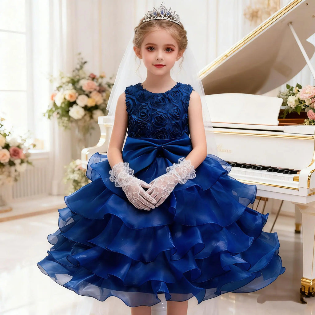 Elegant Dress For Girls Sleeveless Flower Ruffles Gown For Kids Wedding Prom Bridesmaid Birthday Party First Communion Dress