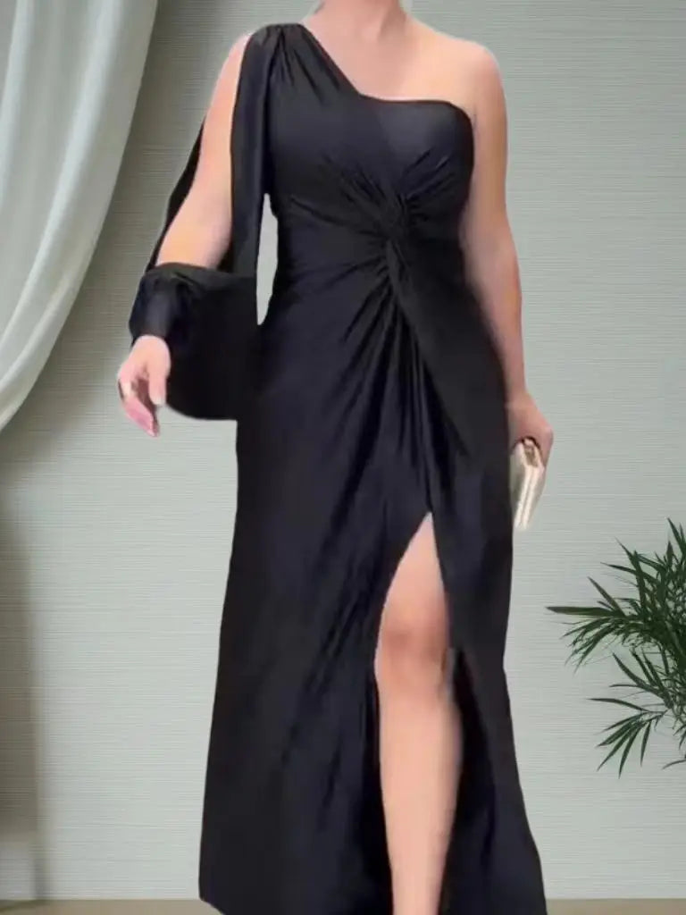 Elegant Sexy Off Shoulder Dress For Women Fashion Diagonal Collar Sleeveless Package Hip Dresses Robe Femme Formal Evening Party