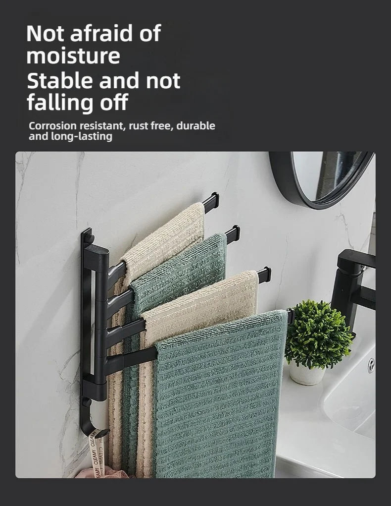 Bathroom Rotating Towel Bar Wall Mounted Non Perforated Iron Towel Storage Rack For Household Bathroom Storage Products