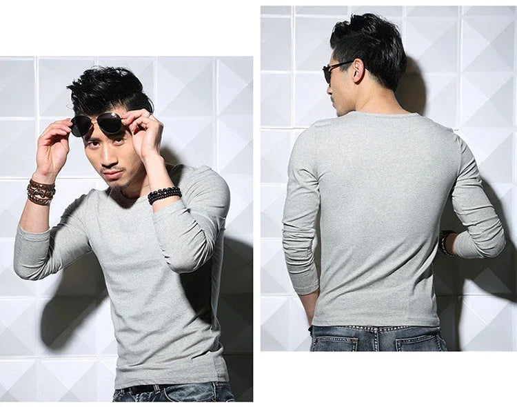 Men's T-Shirts Long Sleeve V Neck T Shirt 2025 MRMT Men Polyester T-Shirt Solid Color Slim Tight Man T Shirt For Male