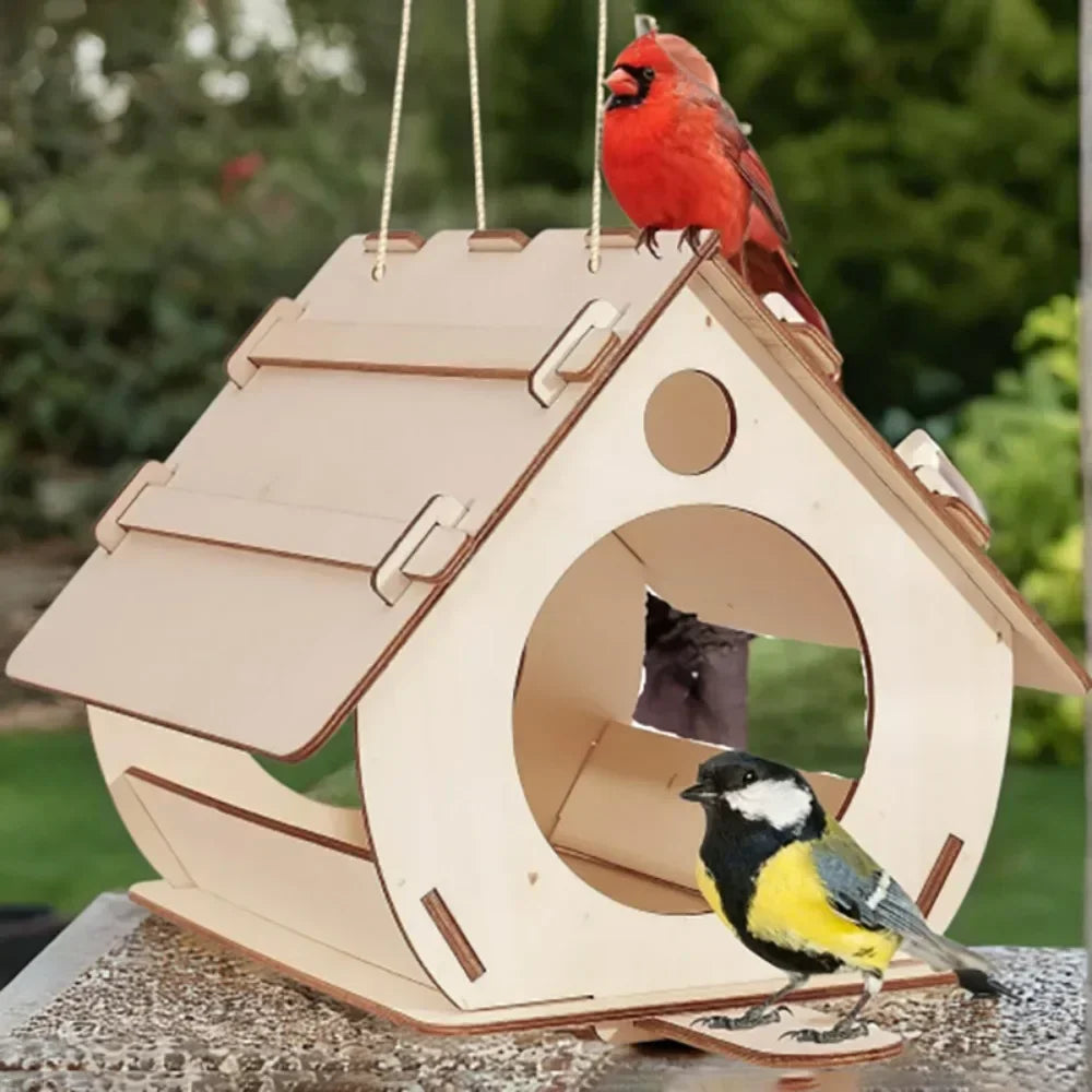Hanging wooden bird feeders Aviary DIY assembled outdoor garden decorative feeders Birdcage Birdhouse