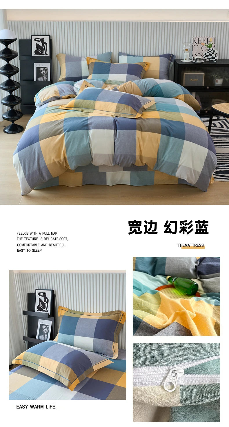 New Cotton Quilt Cover Plaid Yarn-dyed Washed Single Douvet Bed 160x210 220x240 Skin Friendly Comfortable Large Size Bedding