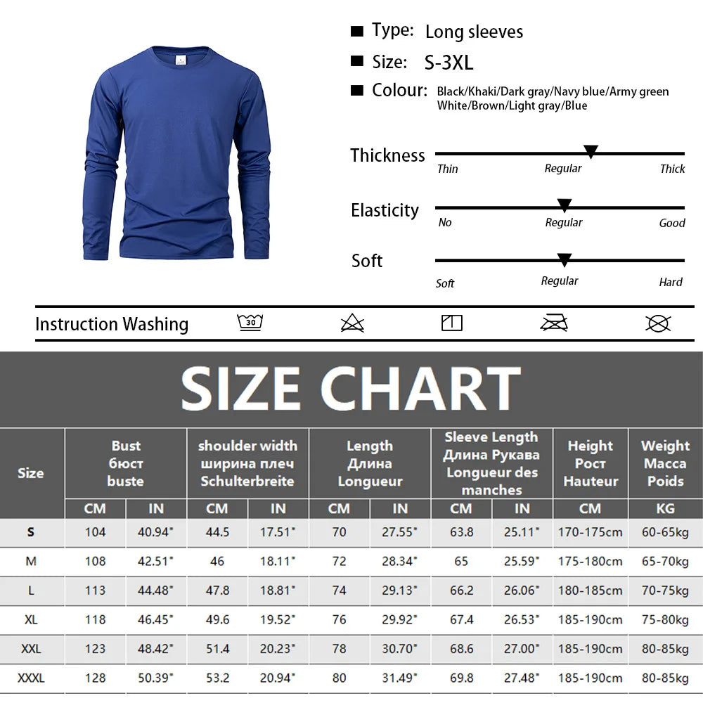 Spring Autumn Men‘s T-shirts Long Sleeve Casual Tops Solid Color High Quality Black T-Shirt Classic Men Clothing