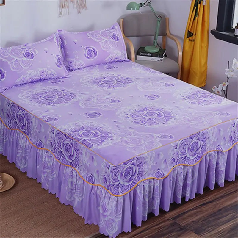 Bedding Set Home Textile Cotton Bedspread Elastic Fitted Mattress Cover Couple Quilt Single Bed Sheet with 2pcs Pillow Covers