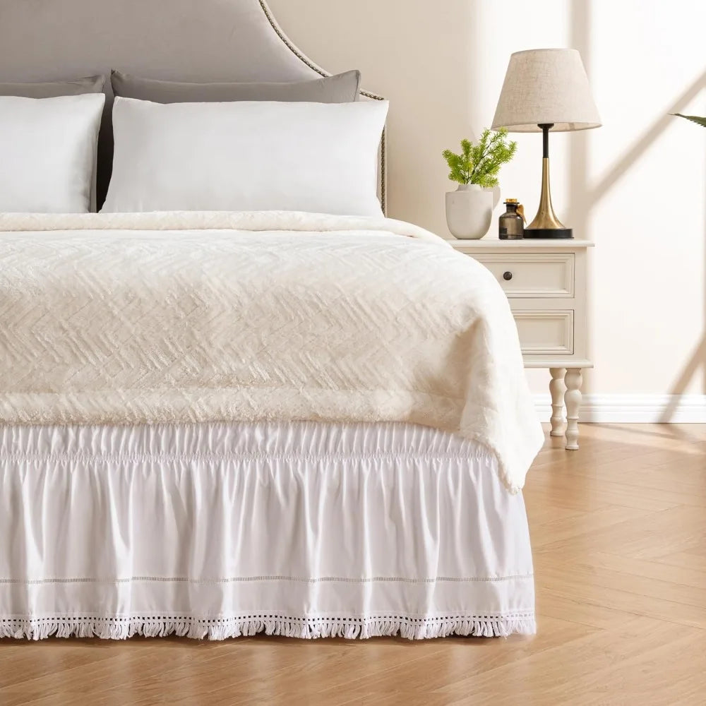 Bed Decoration Elastic White Fringed Bed Skirt Stretchable Dust-proof Under-bed Covering Skirt Ruffled Romantic Bedspread Inn