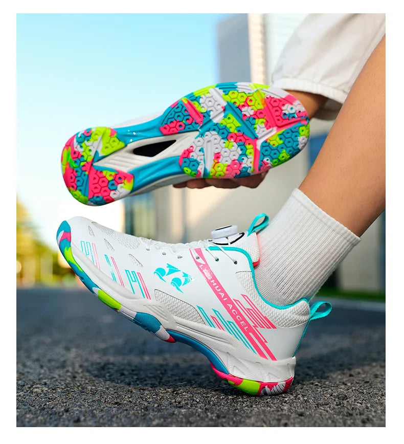 Men's and women's tennis shoes, badminton shoes, table tennis shoes, double row rotating buckle, low top leather sports shoes, v