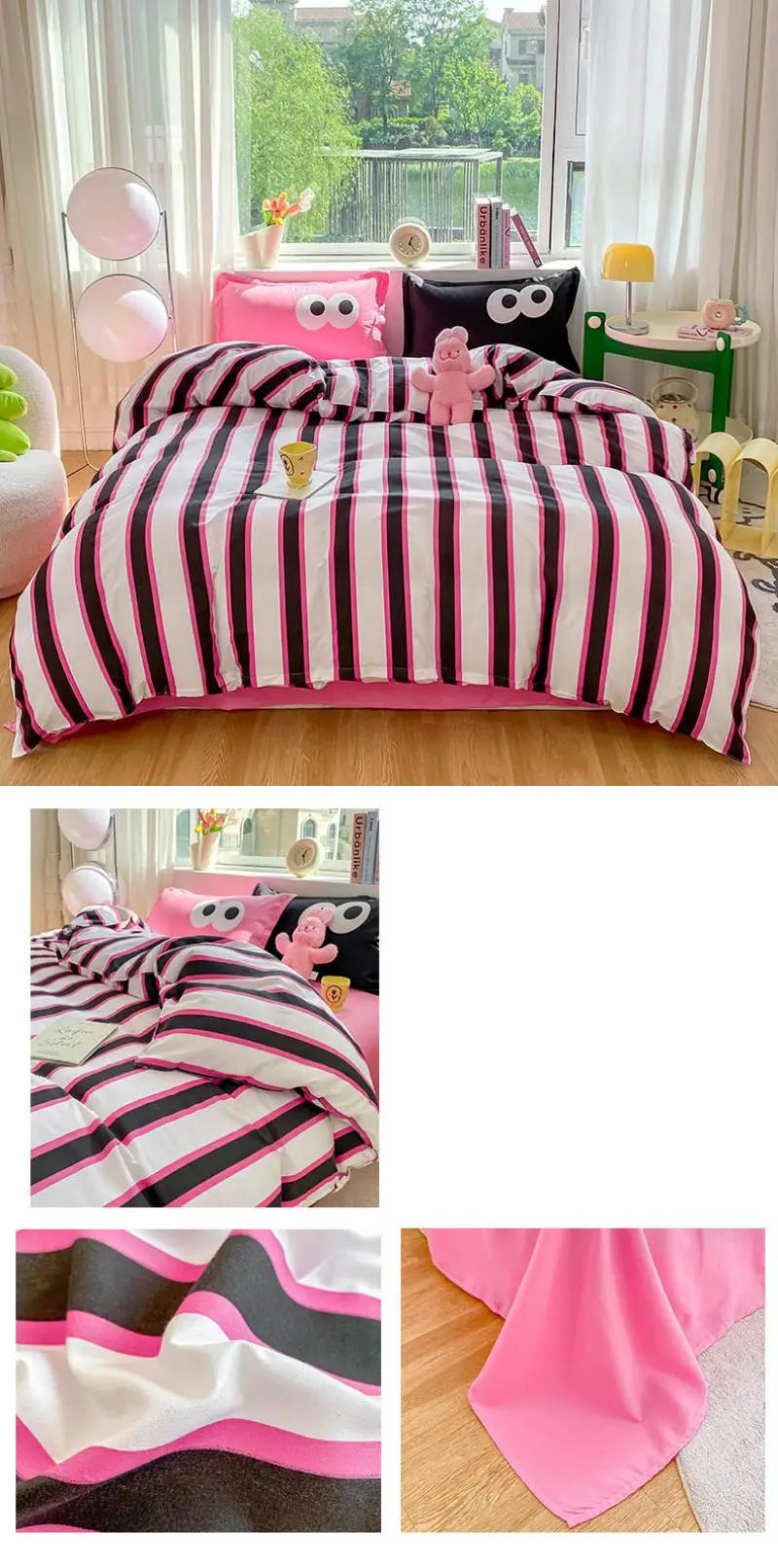New Cartoon Striped Printed Bedding Sets Aloe Cotton Skin Friendly Breathable Comforter Cover Set Twin Double Size Bed Linens