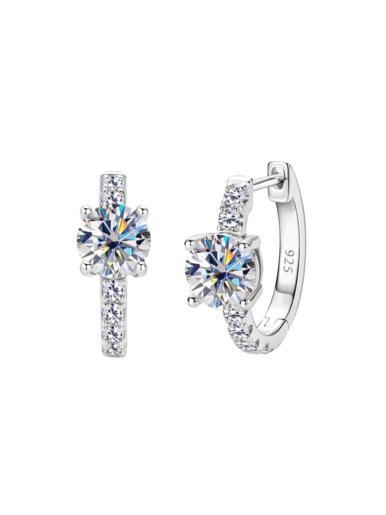 A pair of 925 sterling silver, sparkling zircon double-ring earrings – exquisite, elegant, stylish ear jewelry – hypoallergenic,