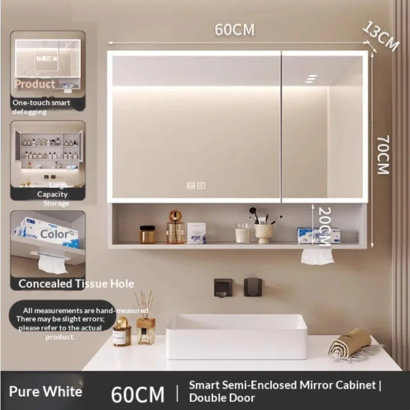 Bathroom Mirror LED Dimmable Touch Sensor Anti Fog Wall Mounted Vanity Makeup Table Full Body Mirror Household Bathroom Home